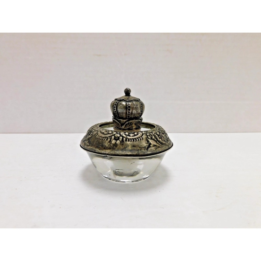 Frank M Whiting Sterling Silver Glass Table Lighter Crown Snuffer Repousse DW312